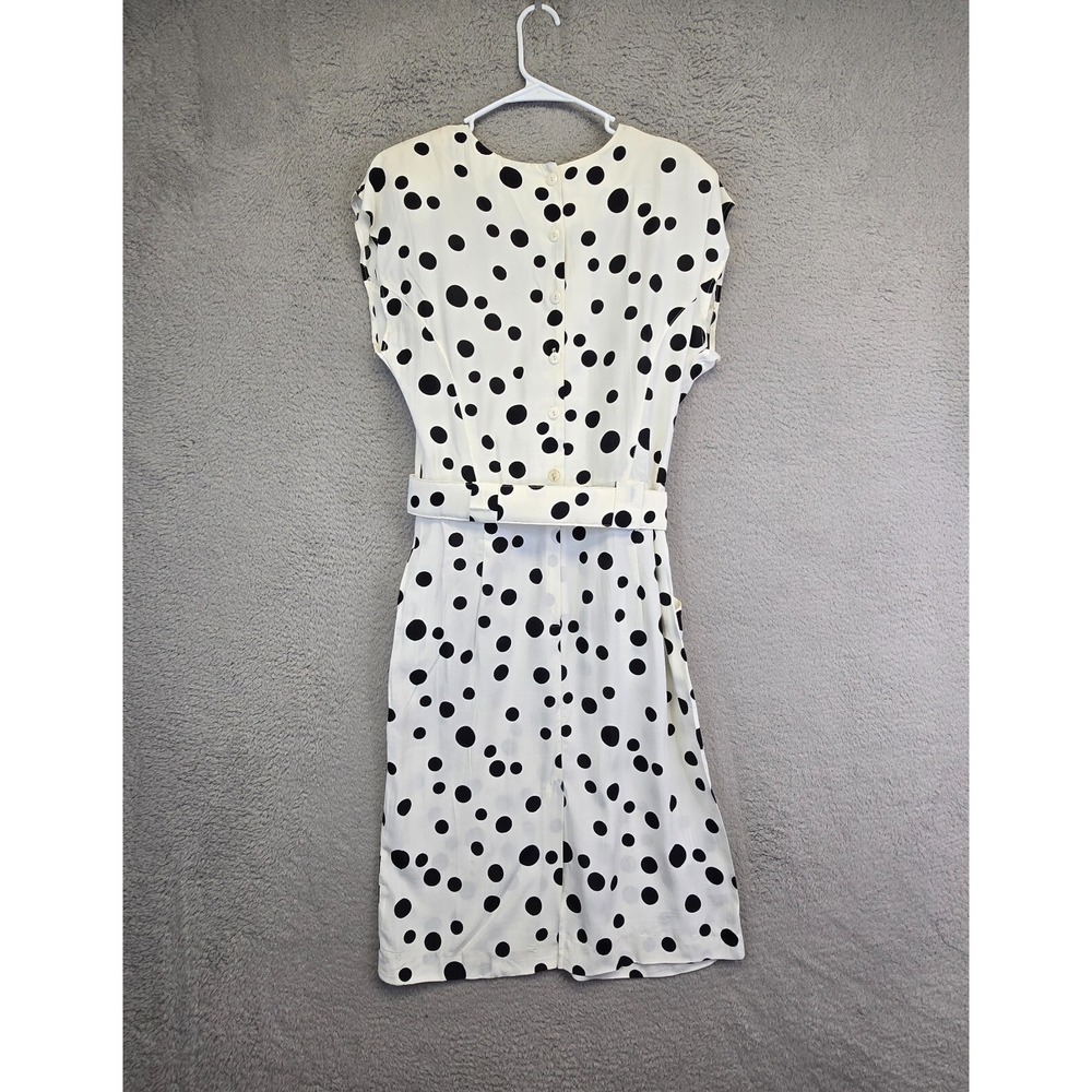 Vintage Dawn Joy Dress Womens 13 Fits M White Polka Dot 80s Retro Office Modest - Picture 8 of 16